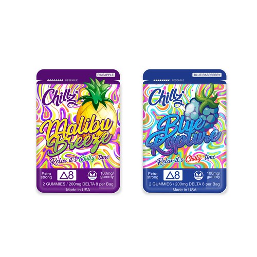 CHILLZ CBD Brand need his new packaging for his DELTA 8 Gummies Design by Housebird