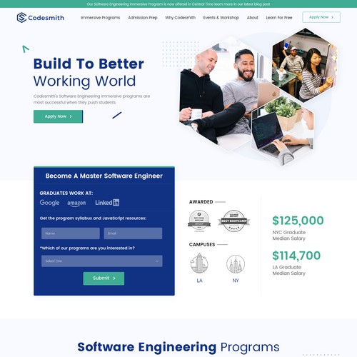 "New website homepage design to attract software engineering students" Design by Headol Creatives