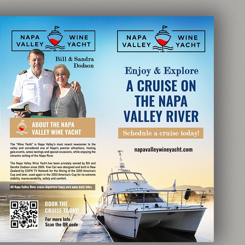 Tri-fold brochure for Napa Valley Wine Yacht tours Design by Smarika Ahuja ❤