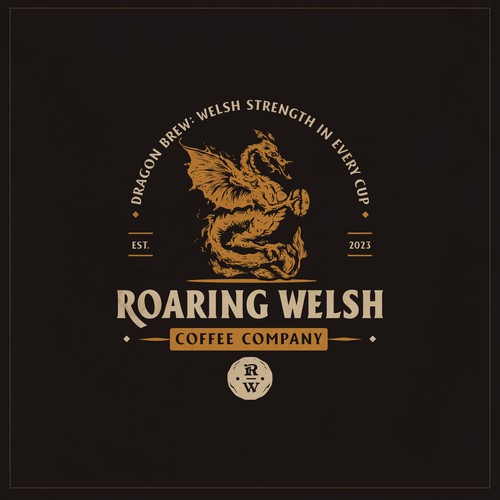 Welsh Coffee Company Logo with Dragon incorporated into the design Design by Evan.C ☆