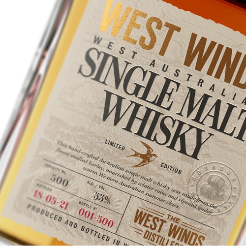 Premium Bottle Label for 12 Year Old Single Malt Bourbon Cask Whisky Design by Saverio Wongher ™