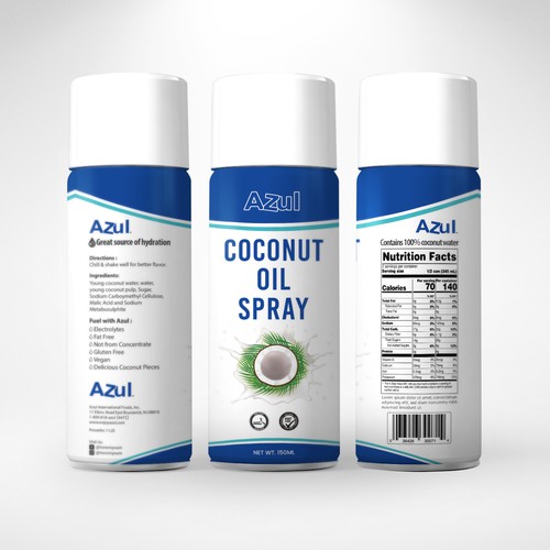 Create Product Extension for Azul Coconut Product - Azul Coconut Oil Spray Design por CUPEDIUM