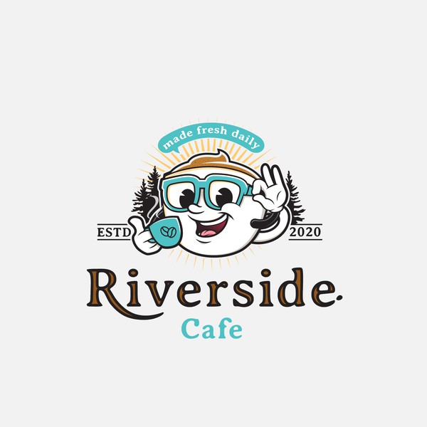 Design by wira sableng titled "Riverside Cafe, coffee mascot"