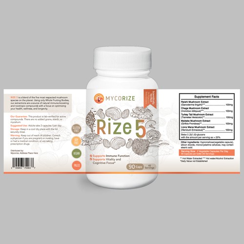 Mushroom Supplement Label Needed! Clean & Modern with a creative flare! Design by ag16