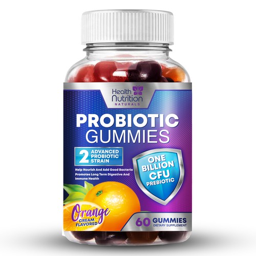 Healthy Probiotic Gummies Label needed for Health Nutrition Design réalisé par By.You