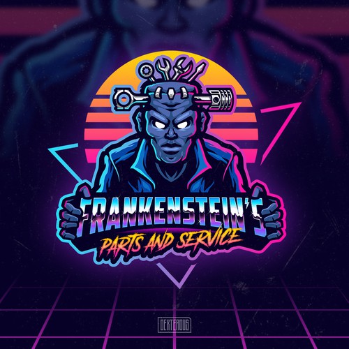 99d: retro inspired neon logo for Frankenstein mechanic! Réalisé par Dexterous™