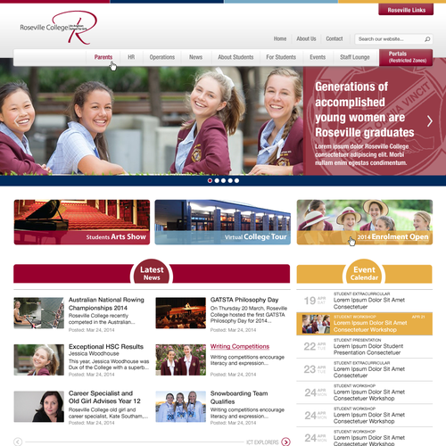 SharePoint Intranet Design for Private Girls School Design by rain is well