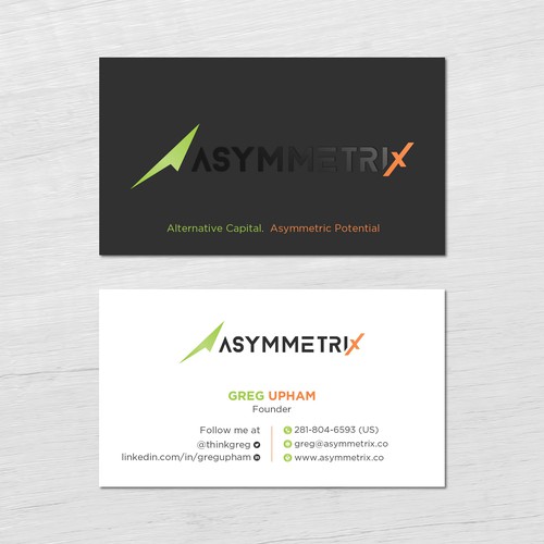 Design a cool, edgey but sophisticated business card for an alternative investment firm. Design von prosenjit_P