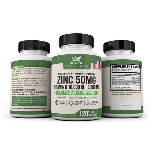 We need a "beautiful bottle label" for Zinc and Vitamin D3 supplement - Redesign Design by Fredrick Balois