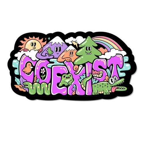 NEED FUN AND COLORFUL "COEXIST" STICKER ILLUSTRATED Design by Heartless