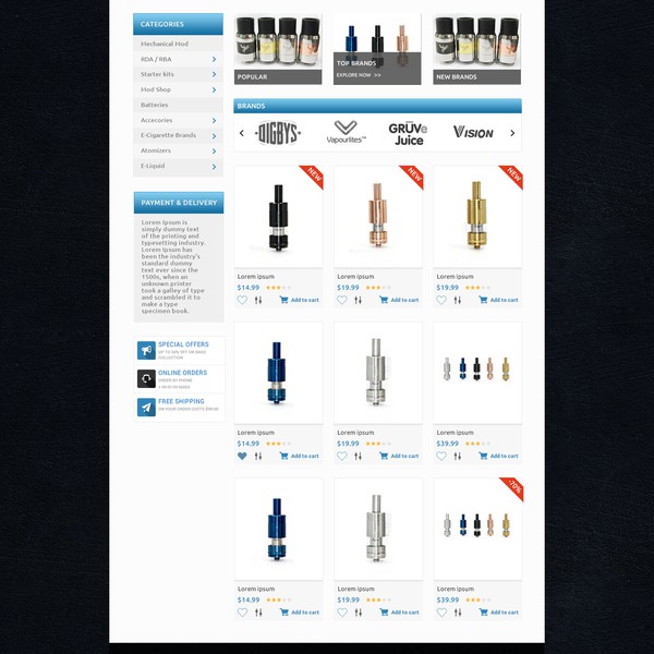 Design by Reysa S.R titled "Vaporizer, Ecigarette, E-Juice, and accessories retail store!"