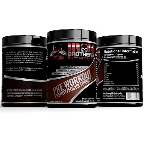 Iron Brothers Supplements PREWORKOUT Label Product label contest