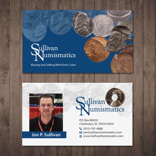 Business card for rare coin dealer in mint errors Business card