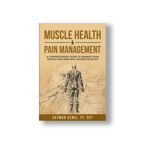 Book cover with a drawing images of the human anatomy combining muscles and bone structure. Design by Aziel Design