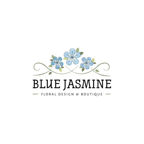 LOGO & BUSINESS CARD DESIGN FOR BLUE JASMINE LLC FLORAL DESIGN AND BOUTIQUE Design by Melanie Lauren