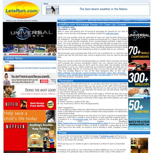 LetsRun.com Homepage Re-Design/Cleanup Diseño de Raaju
