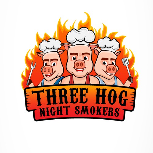 Create a logo for Three Hog Night Smokers a competitive BBQ team | Logo ...