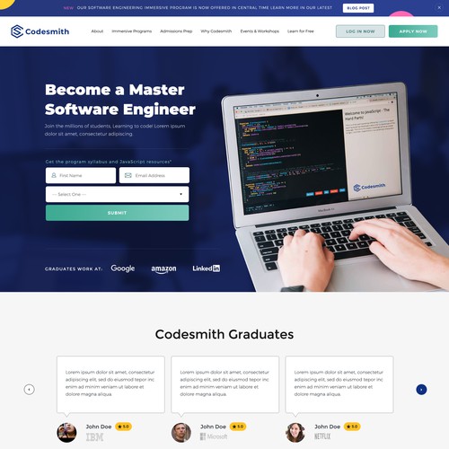"New website homepage design to attract software engineering students" Design by Interframers™