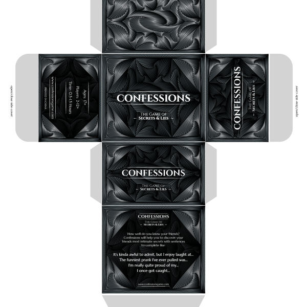 Logo, Package and Card for Confessions The Game of Secrets & Lies