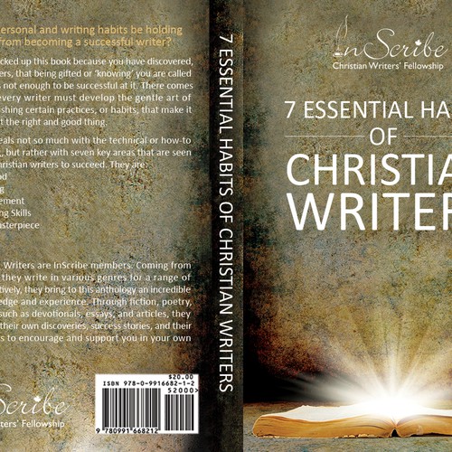 Create a captivating book cover for anthology, 7 Essential Habits of Christian Writers Design by Mila.