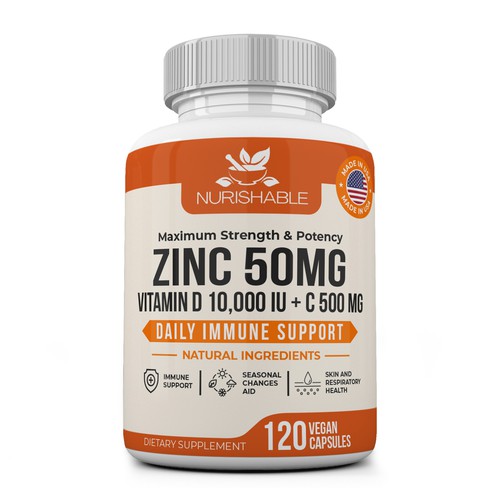 We need a "beautiful bottle label" for Zinc and Vitamin D3 supplement - Redesign Design by Fredrick Balois