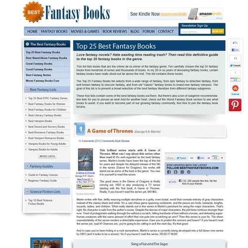 Help Best Fantasy Books with a new website design Réalisé par rosiee007
