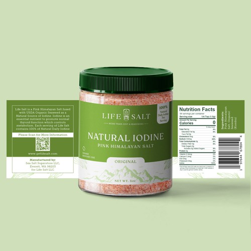 Label for Natural Iodine Pink Himalayan Salt that is fused with Seaweed Design by Kukuh Saputro Design