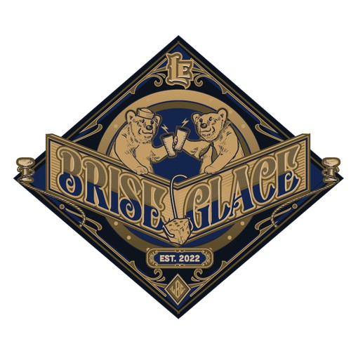 Board game bar logo with tavern design, inspired by vintage ice breaker boat atmosphere - official name is "Le Brise-gla Design réalisé par C1k