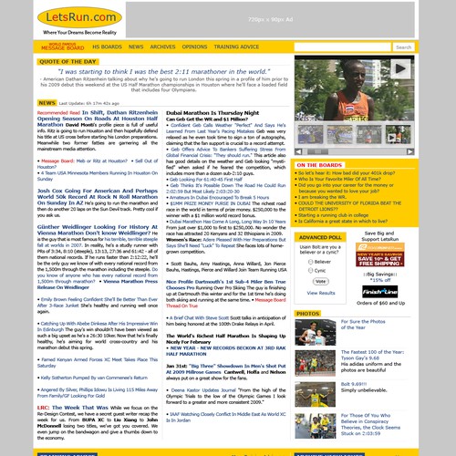 LetsRun.com Homepage Re-Design/Cleanup Diseño de scpynkeal