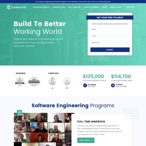 "New website homepage design to attract software engineering students" Design by Headol Creatives