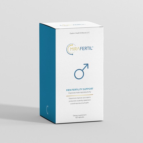 a box for male reproductive supplement improves sperm quality that look professional yet luxurious Design by ateiluj