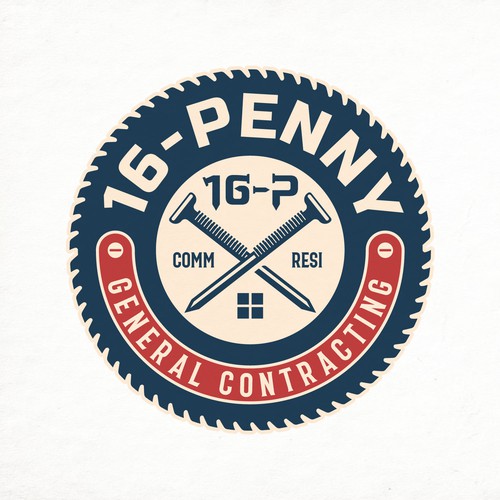 "16-Penny" Vintage Badge-Style Construction Logo Design by AlarArtStudio™