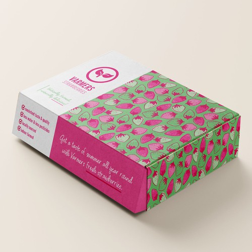 A box of strawberries! Varmers Strawberries Productlabel Diseño de Elvie Designs