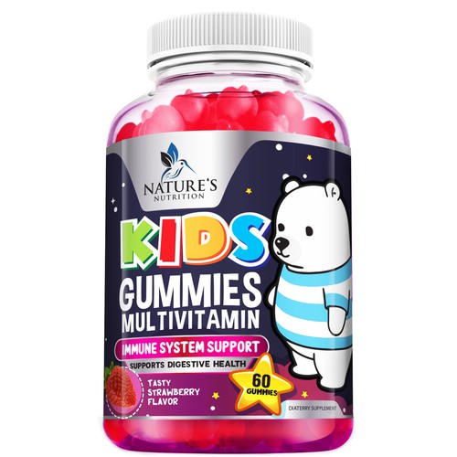 Tasty Kids Multivitamin Gummies Product Label for Nature's Nutrition Design by agooshe