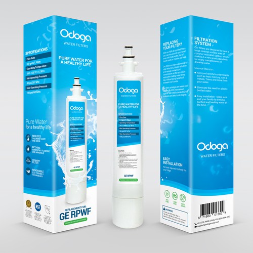Looking for modern & luxurious redesign of water filter packaging Design by --Hero