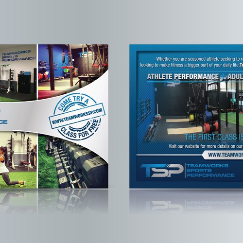 Create a small postcard design for teamworks sports performance