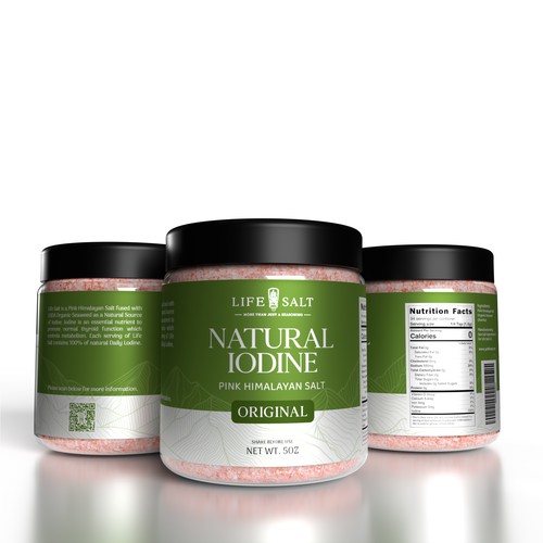 Label for Natural Iodine Pink Himalayan Salt that is fused with Seaweed Design by sougatacreative