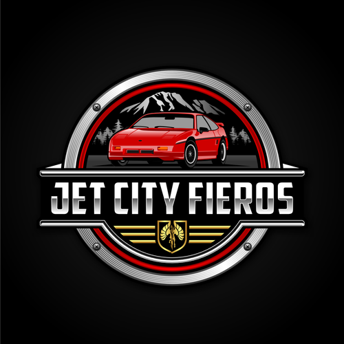 Jet City Fieros (Seattle) car club logo. To be used on web site, cards, patches, jackets, etc! Design by guinandra