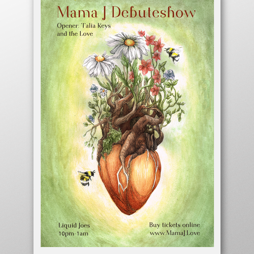 Create a concert poster for Mama J's debut show! Design by jmf illustration