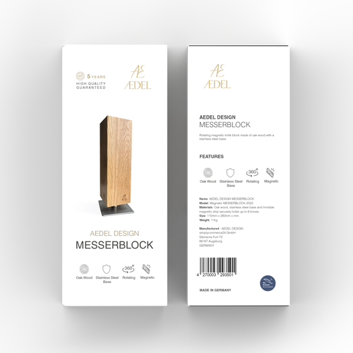 Design of an elegant product packaging for the first product of a new brand. Rotating knife block Design by Ahmed.elroumi