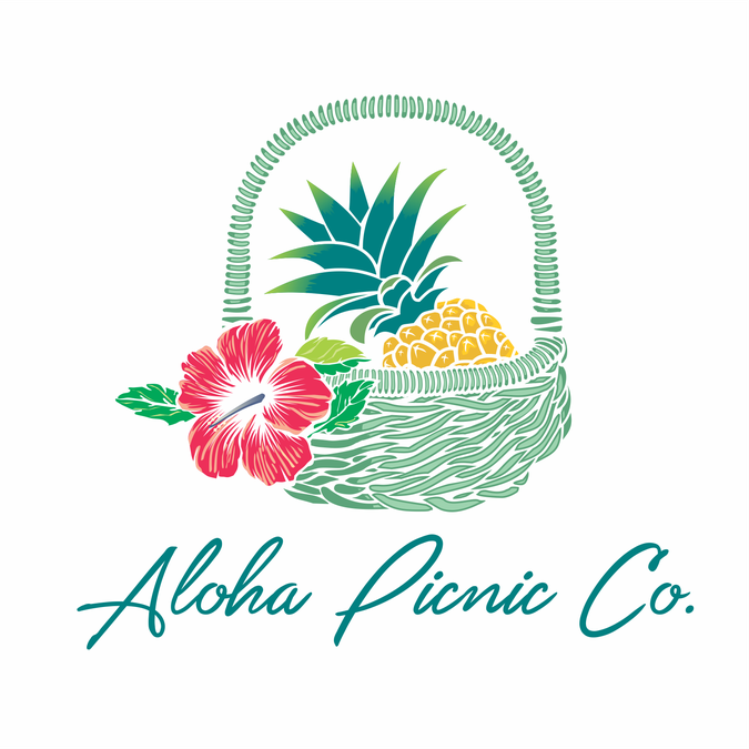 Create logo for custom Picnic Basket company with a PINEAPPLE coming out of the basket and