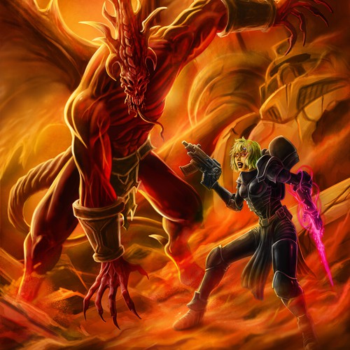 Full page scene illustration for sci-fi fantasy crossover based on Warhammer 40K universe Réalisé par m(e_e)m