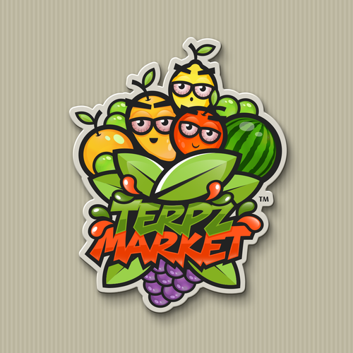 Design a fruit basket logo with faces on high terpene fruits for a cannabis company. Design von TheOneDesignStudio™