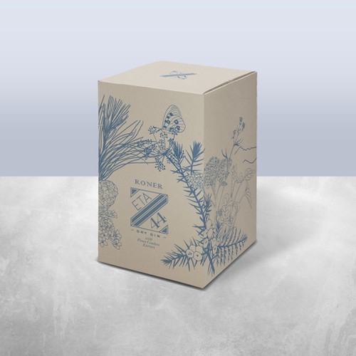 Gin Bottle & packaging design + merchandising Design by virunga