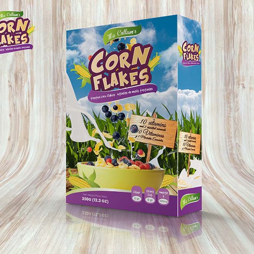 Create a new refreshing and modern Corn Flakes box design Design by gotza ✨