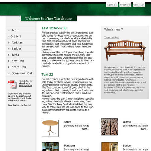 Design of website front page for a furniture website. Design by Studio 13