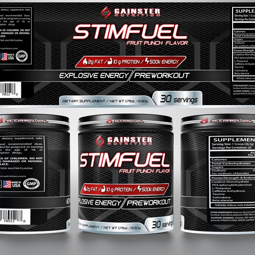 Creating a pre-workout label for a new supplement product called STIMFUEL Design réalisé par lantonx