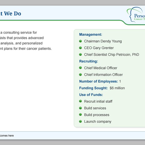 PowerPoint Presentation Design for Personalized Cancer Therapy, Inc. Réalisé par Pratham.dezine