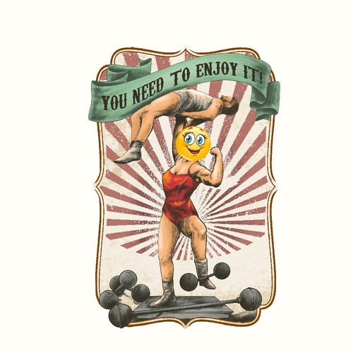 Old Timey Strongman/woman With Head Replaced By Emoji Design by Klasikohero