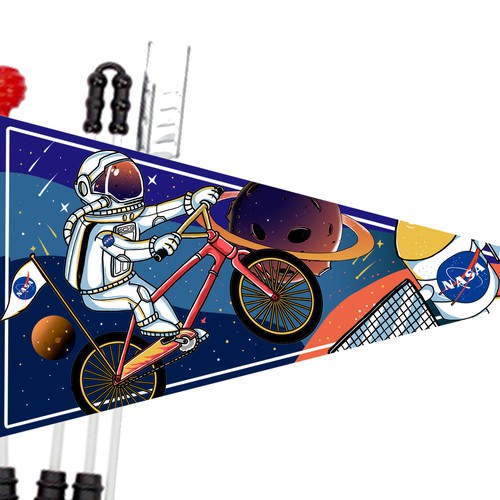 Bicycle flag for boys with space theme Design by Visual Martyr